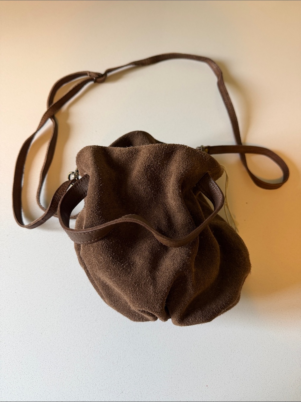 Free People Brown Suede Drawstring Mini Crossbody
